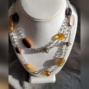 Long necklace with different agate, crystal and silver accents